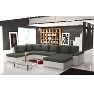 Elegantní sedací souprava ve tvaru U, levé provedení, ekokůže bílá / šenil Berlin 01, ALMA