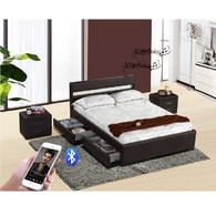 Moderní postel s Bluetooth reproduktory a RGB LED osvětlením, černá, 180x200, Fabala